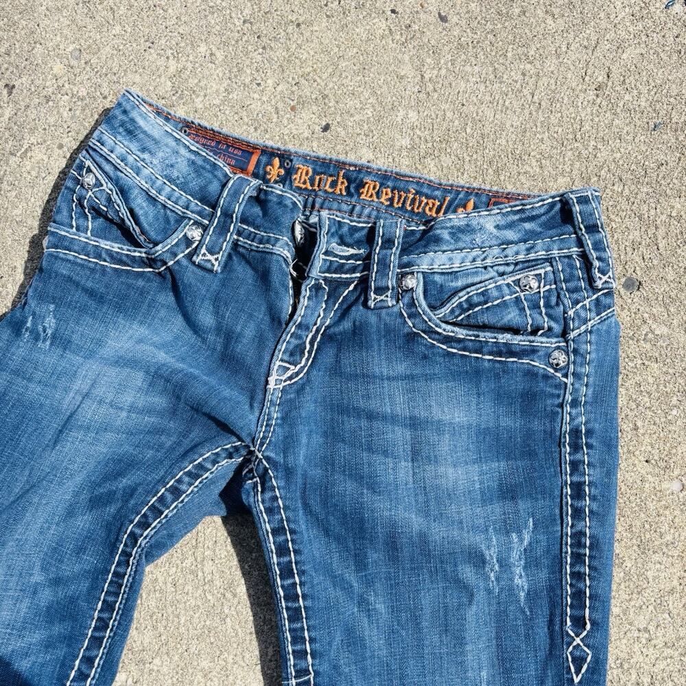 Rock Revival Straight Blue Denim Jeans Embroidered y2K Distressed Women's 28 - Picture 4 of 7